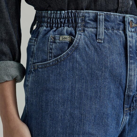 12 M Lee Women's Relaxed Fit Side Waist Elastic Tapered Leg Jeans Mid Rise Blue - Picture 5 of 16